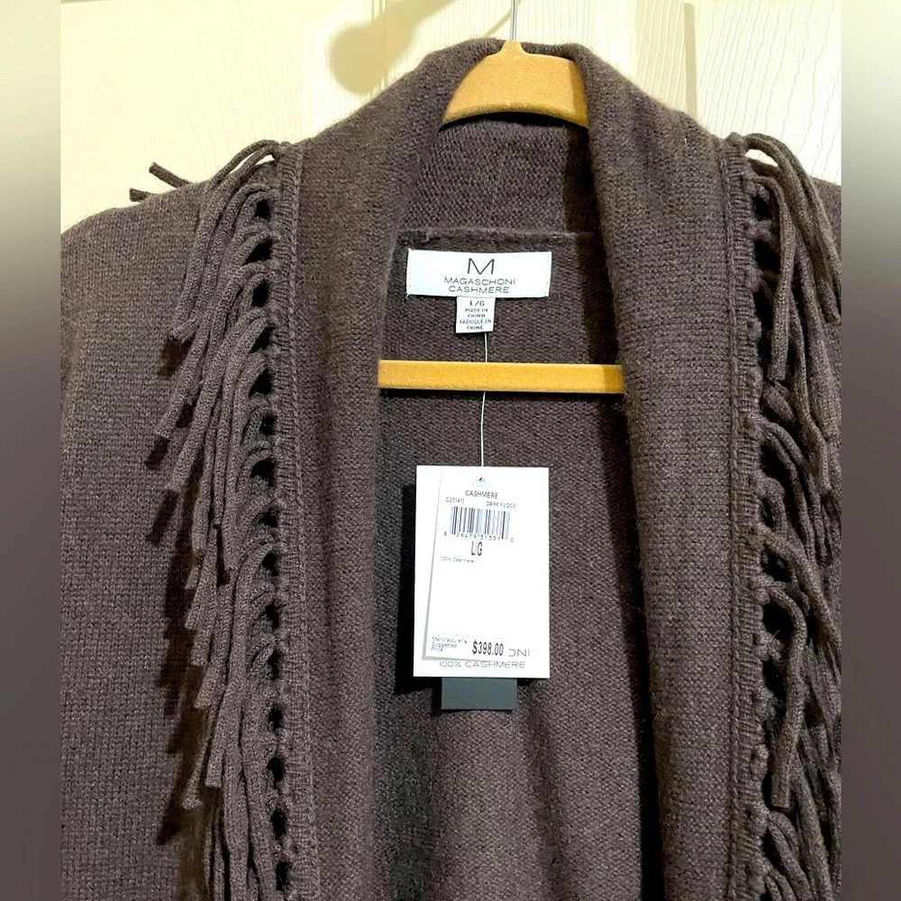 Magaschoni Cashmere Fringe Open Cardigan/Sweater